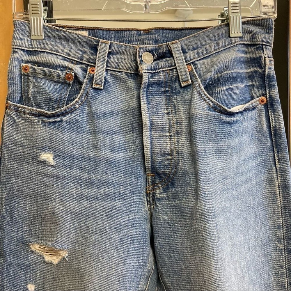 LEVI'S 501 High Rise Skinny Leg Button Fly Distressed Jeans Size 24 - Picture 5 of 16
